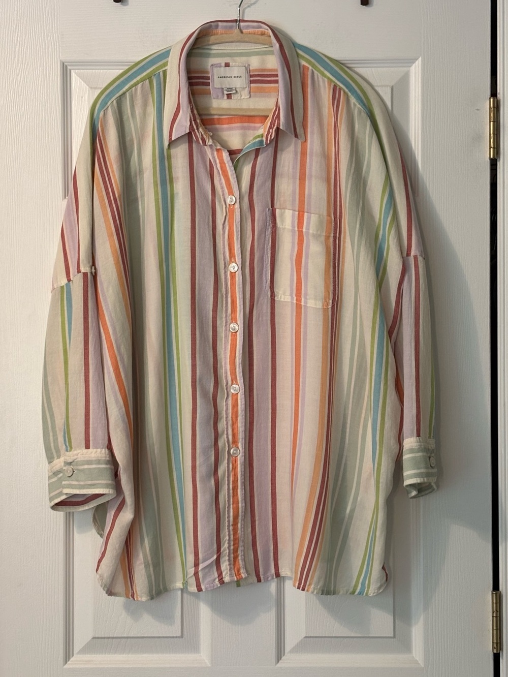 American Eagle Oversized Striped Button Down Go Big Shirt Size M EUC